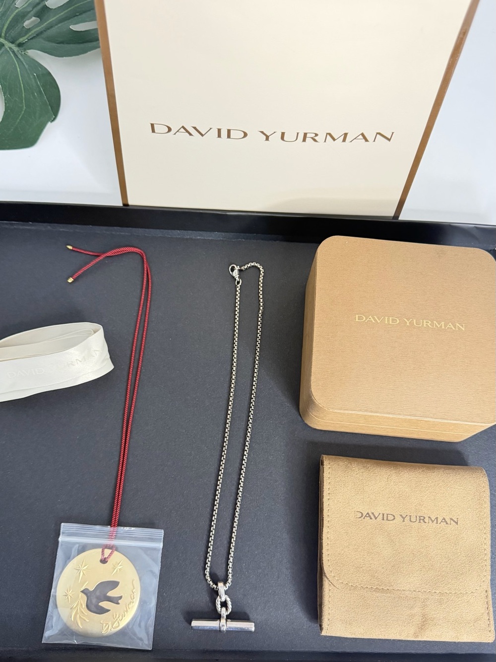 David Yurman Silver Toggle Necklace with Brown Suede Pouch and more